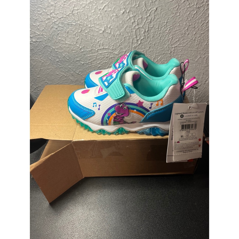 Barney Kids Light Up Athletic Sneakers Blue White Rainbow Size 10 BTBN25AC003E